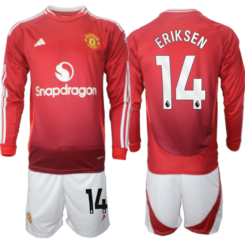 Men 2024-2025 Club Manchester United home Long Sleeves Red #14 Soccer Jersey